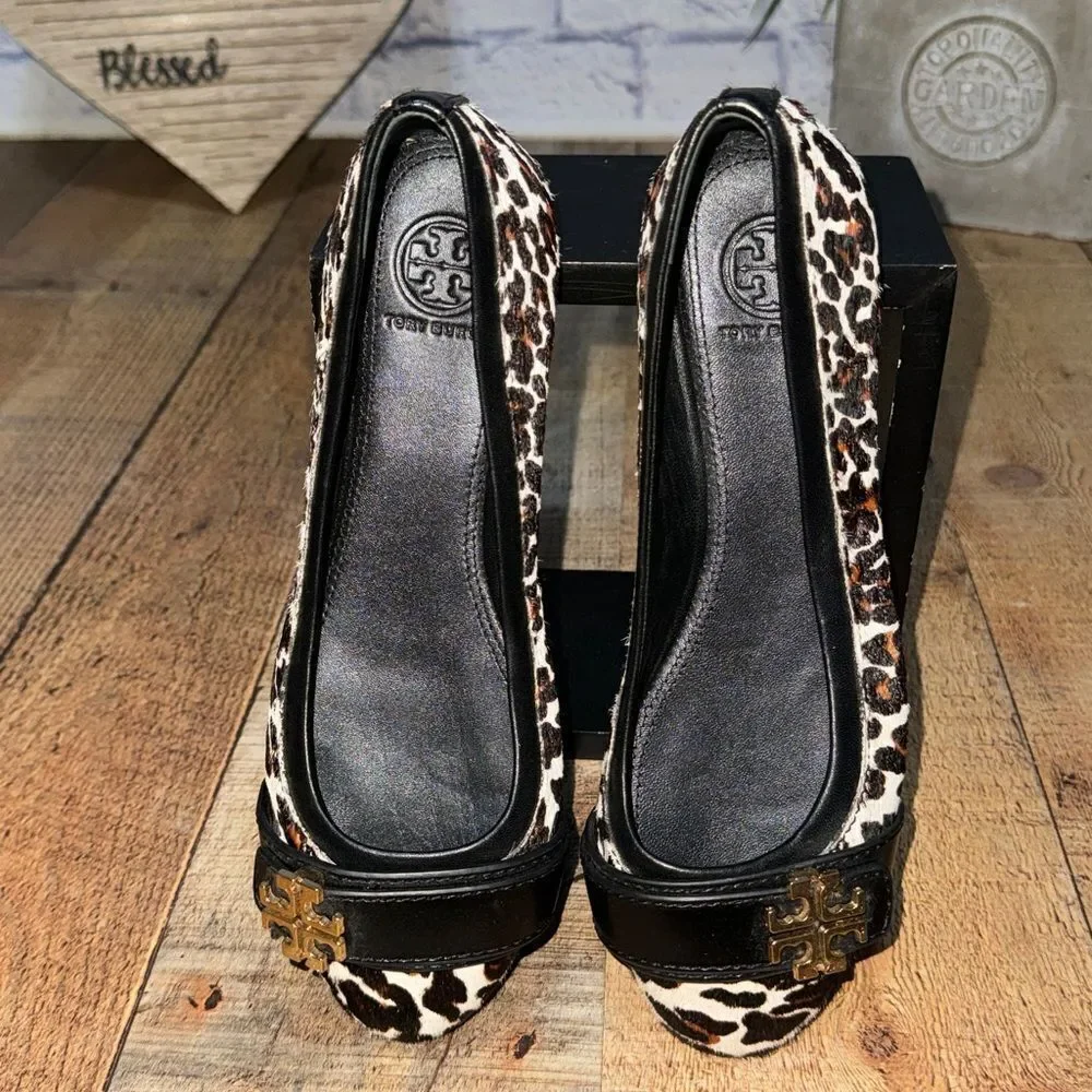 Tory Burch Eloise 2 Calf Hair Ballet Flats Shoes Leopard Black Size 6.5 M